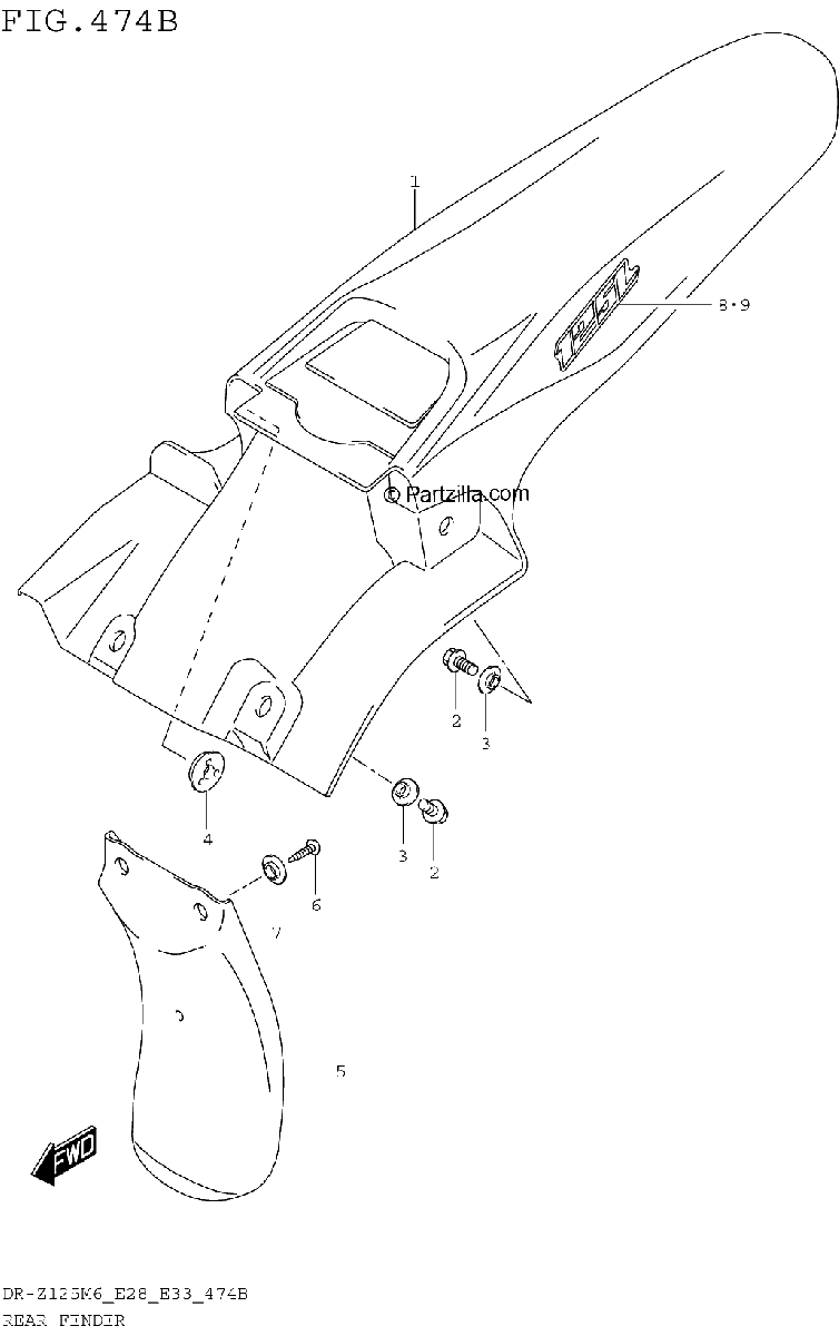 Diagrama de REAR FENDER DR Z125L E28