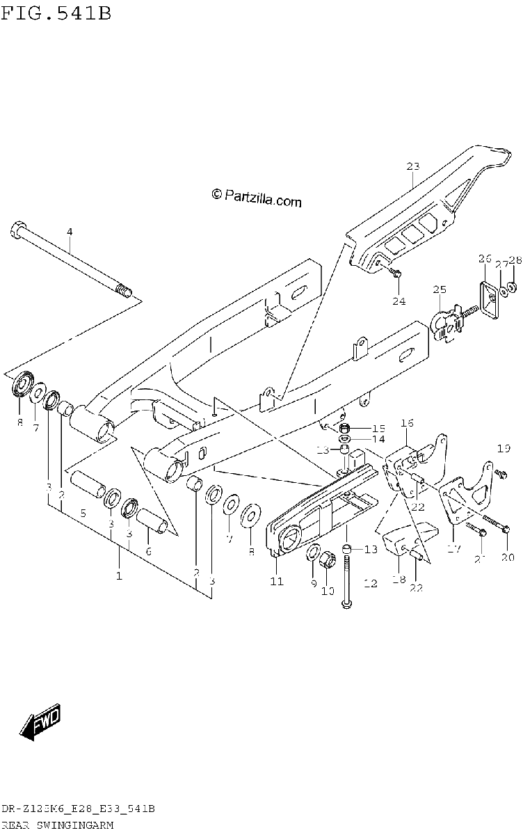 Diagrama de REAR SWINGINGARM DR Z125L