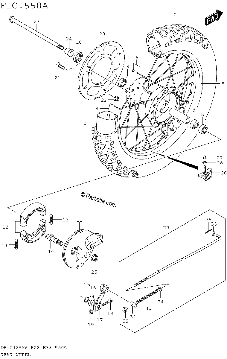 Diagrama de REAR WHEEL DR Z125
