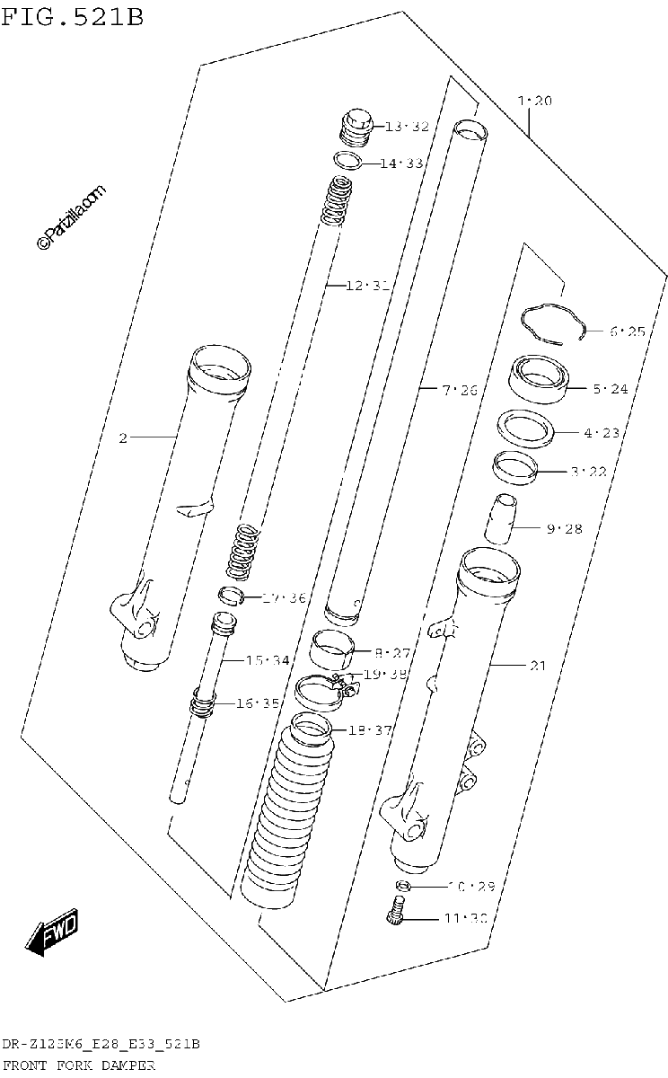 Diagrama de FRONT FORK DAMPER DR Z125L E28