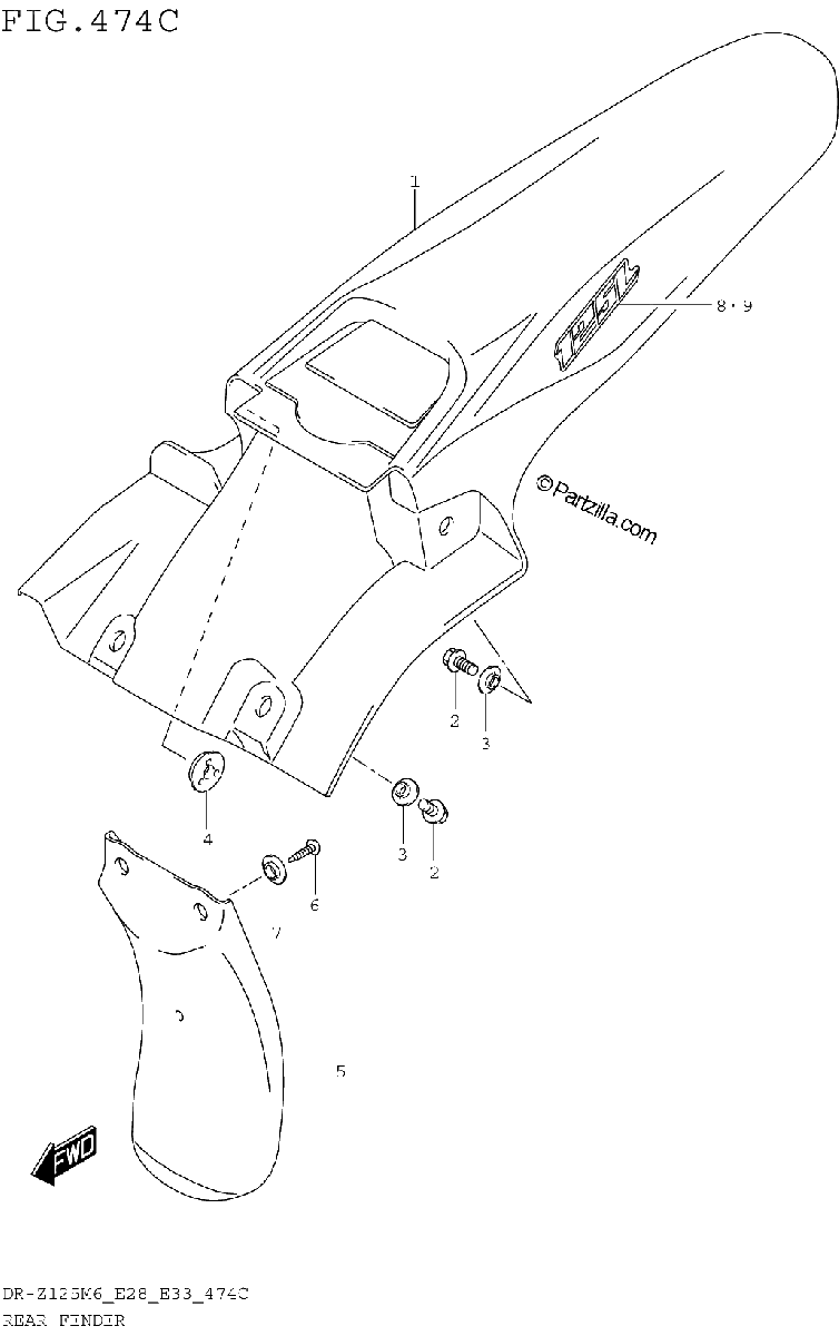 Diagrama de REAR FENDER DR Z125L E33