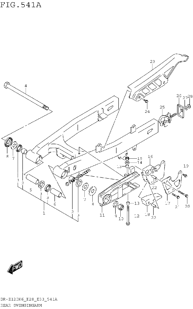 Diagrama de REAR SWINGINGARM DR Z125