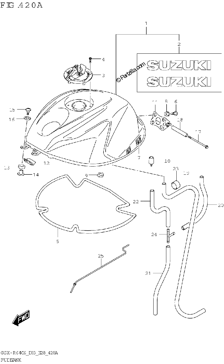 Diagrama de FUEL TANK GSX R600 E03 E28