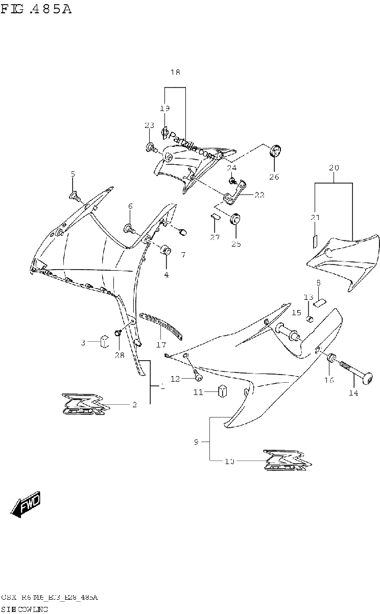 Diagrama de SIDE COWLING GSX R600