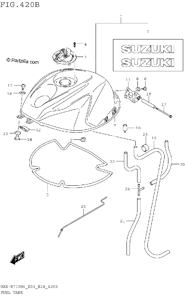 Diagrama de FUEL TANK GSX R750M6 E28