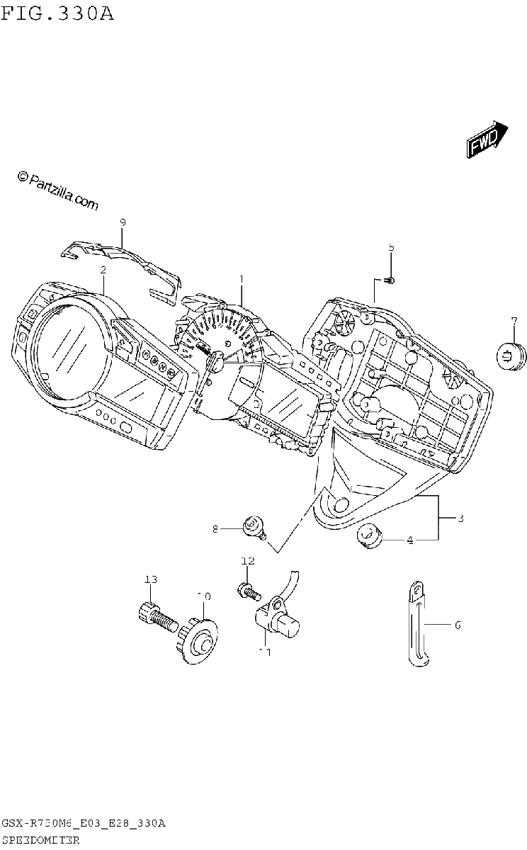 Diagrama de SPEEDOMETER GSX R750M6 E03