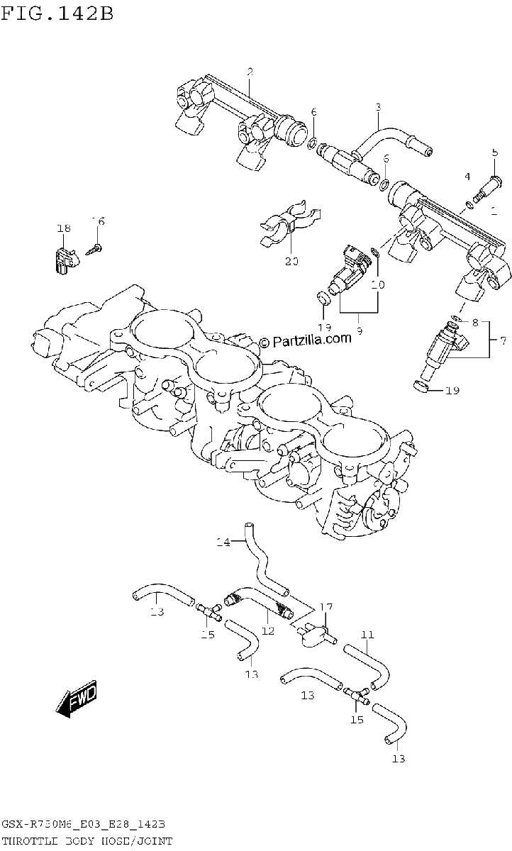 Diagrama de THROTTLE BODY HOSE JOINT GSX R750M6 E28