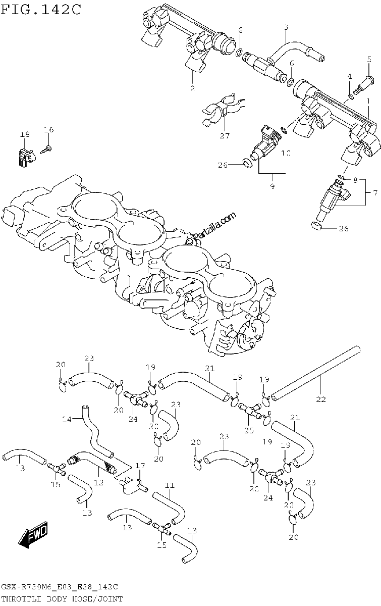 Diagrama de THROTTLE BODY HOSE JOINT GSX R750M6 E33