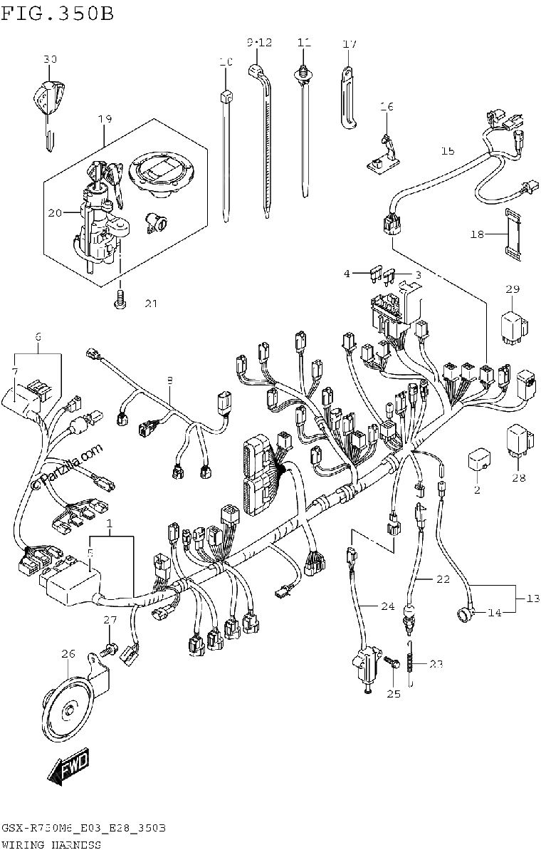 Diagrama de WIRING HARNESS GSX R750M6 E28